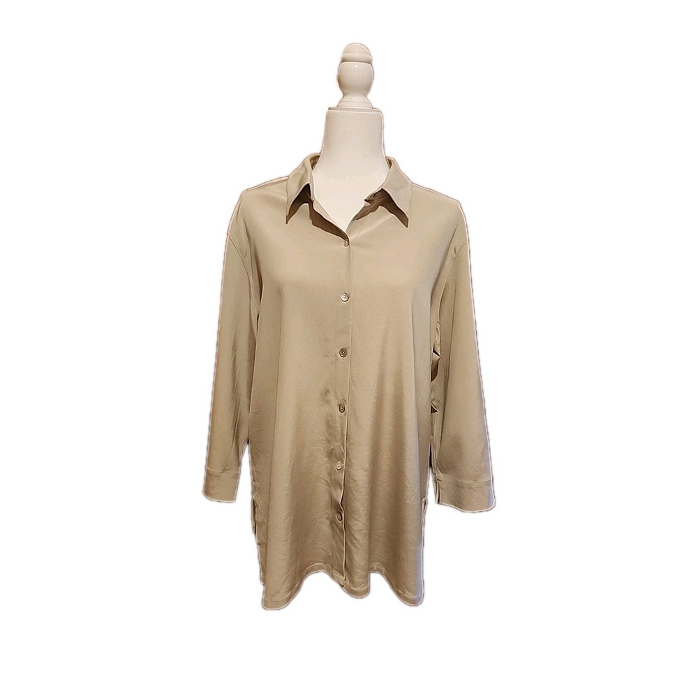 Chicos Silk Tunic Sz 2 Large Ivory Button Up Top Capsule Quiet Luxury Minimalist